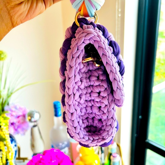 NWT - Handmade Crochet Shoulder Bag - Purple/ Multi Color - Picture 3 of 8